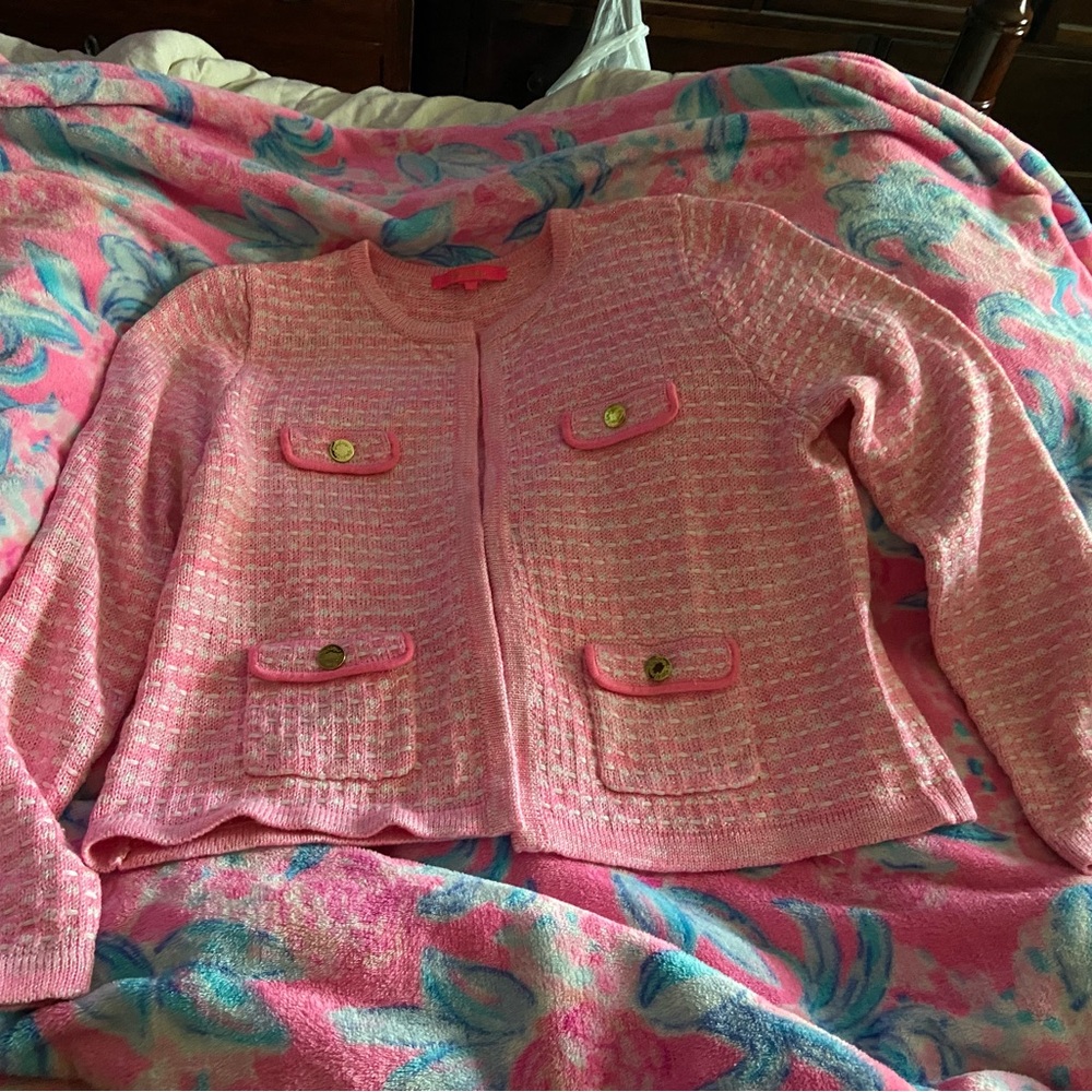 Lilly Pulitzer pink Kienna cardigan sweater large